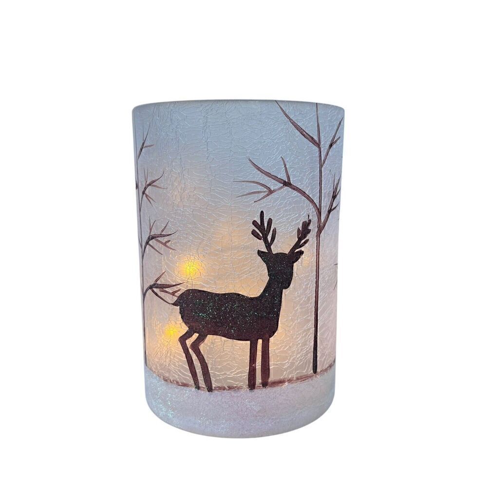 READ Yankee Candle Glass Crackle Wonderland Light Up Votive Deer / Reindeer